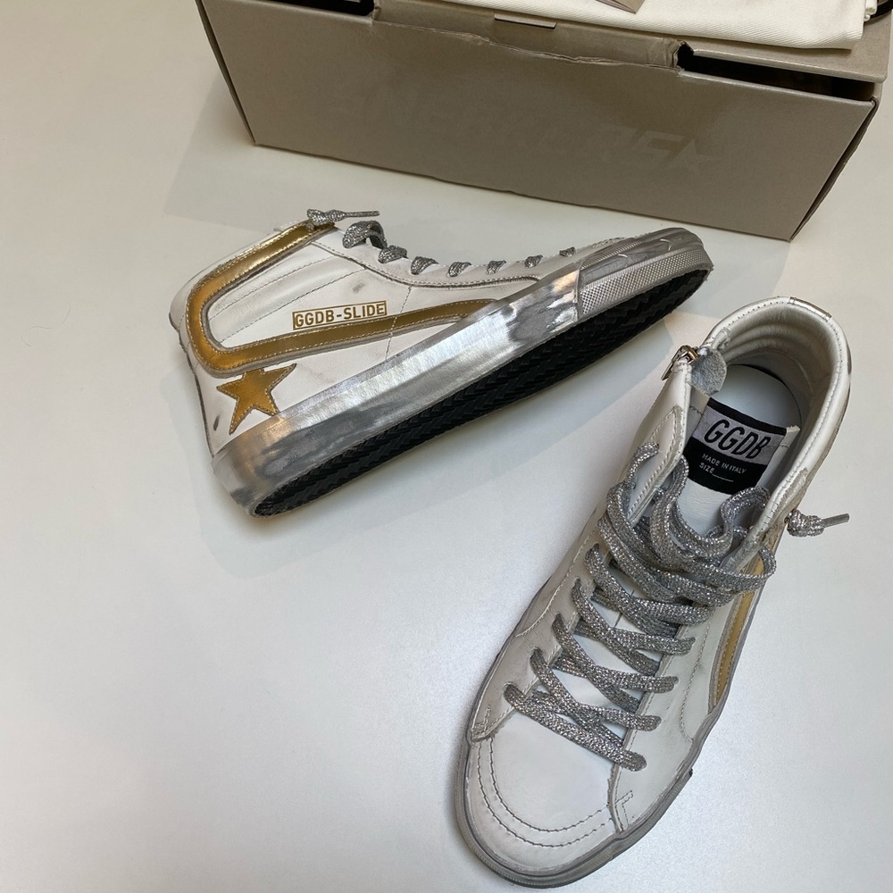 Golden Goose Slide White/Gold/Silver sz 39 NIB - Picture 3 of 11